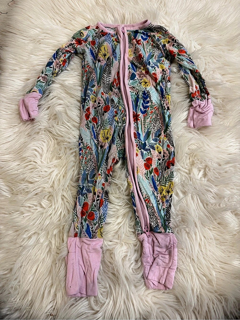 Little Sleepies Wildflowers Zippy Floral Footie Blue & Pink Baby 3-6 Months